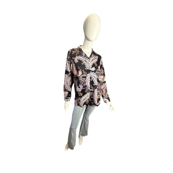 Chico’s No-Iron Sateen Paisley Wing-Collar Shirt Size Chicos 2/U.S. 12/14 - Picture 3 of 14